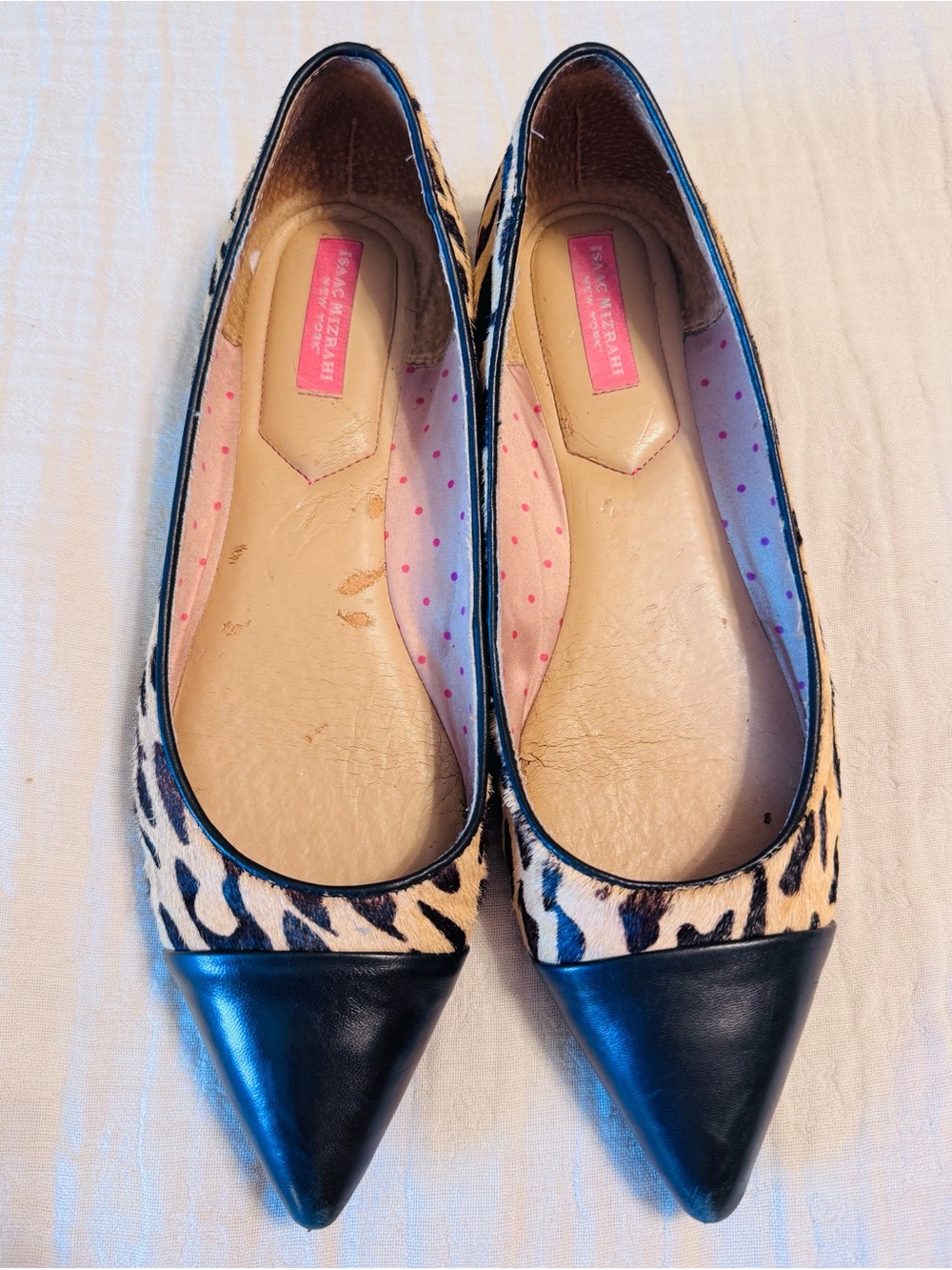 Isaac Mizrahi Leopard Genuine Cow Hair Leather Pointed Toe Flats Size 9